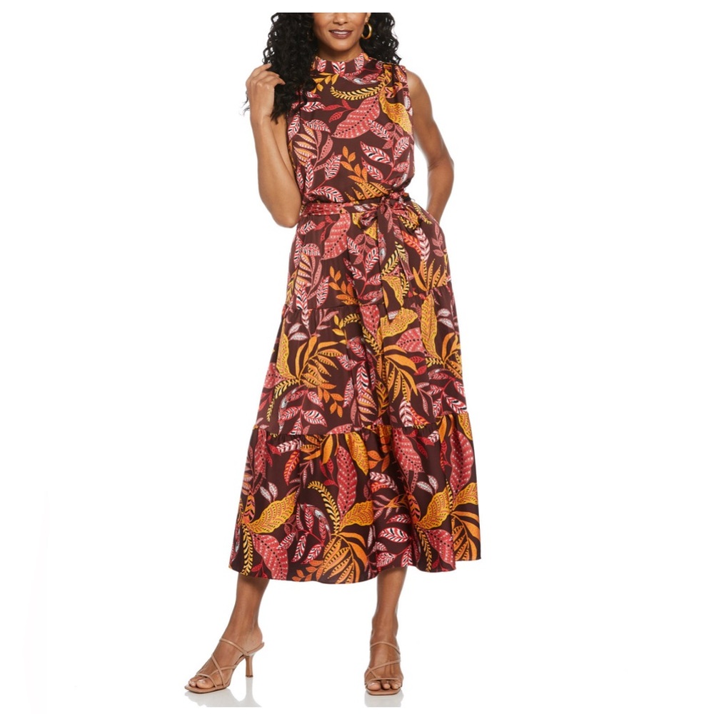 ELLA Rafaelle 
Petite Leaf Print belted sleeveless dress